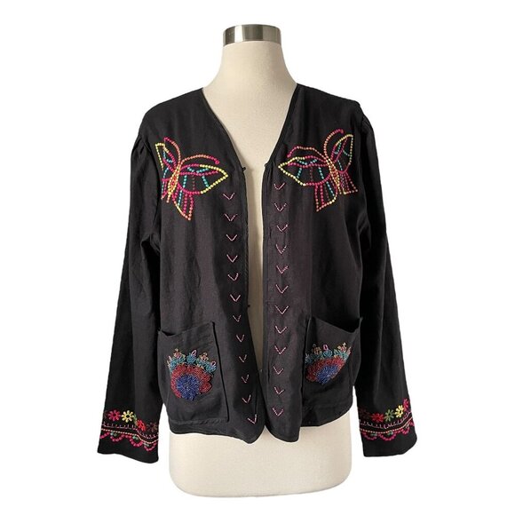Johnny Was Carmina Bolero Jacket Black Embroidered Boho L - Picture 10 of 10